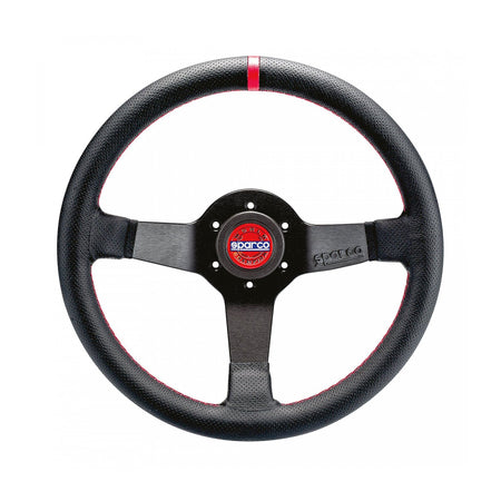 Sparco Champion Steering Wheel - 330 mm Diameter - 66 mm Dish - Black Leather Grip - Black