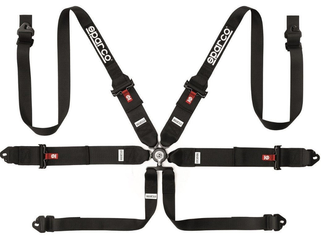 Sparco Competition 6-Point Camlock Harness - Pull Down Adjust - Clip-In - Black