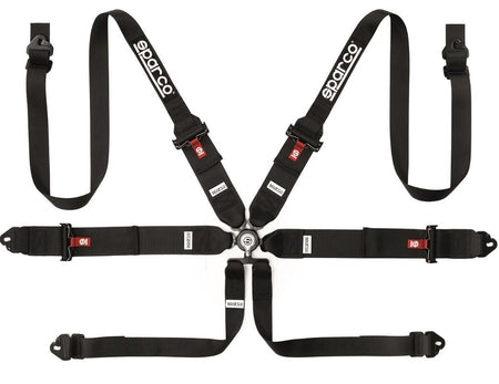 Sparco Competition 6-Point Camlock Harness - Pull Down Adjust - Clip-In - Black