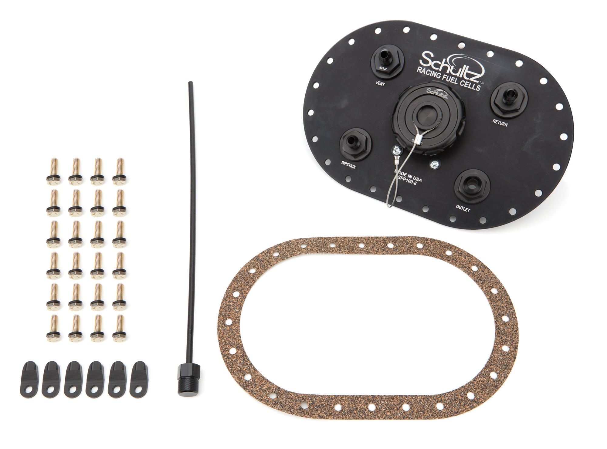 Schultz Twist-On Cap Fuel Cell Filler Plate - Straight Neck - 24-Bolt Flange - Black SFP100-08