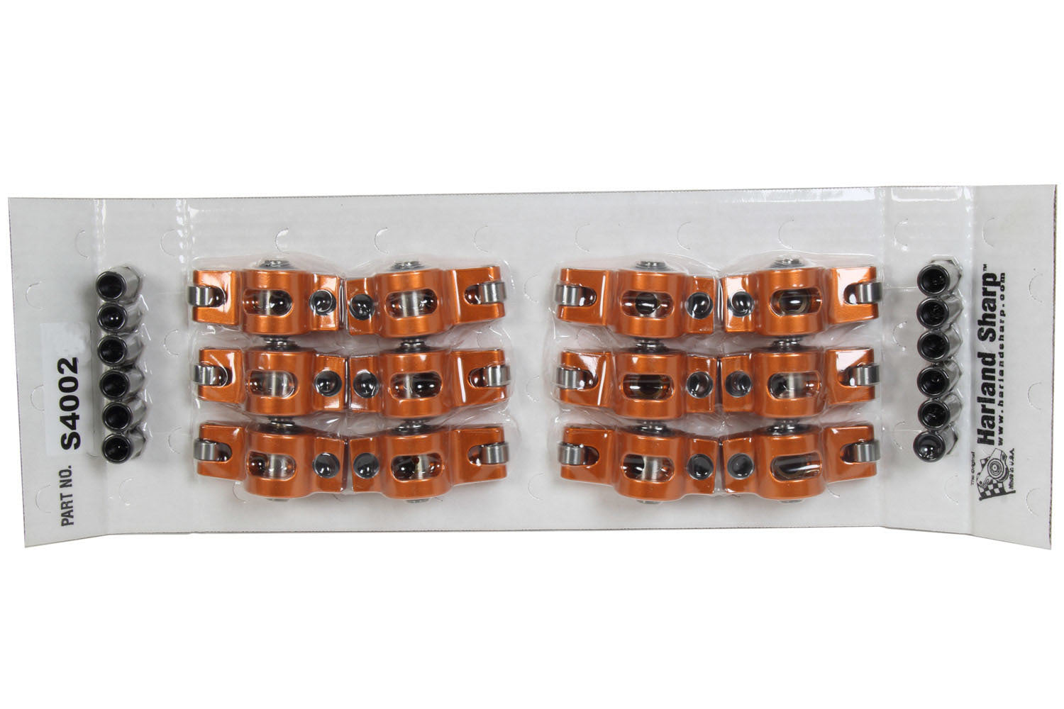 Harland Sharp Original Aluminum Roller Rocker Arm - 3/8 in Stud Mount - 1.60 Ratio - Orange - Ford Inline 6 (Set of 12)