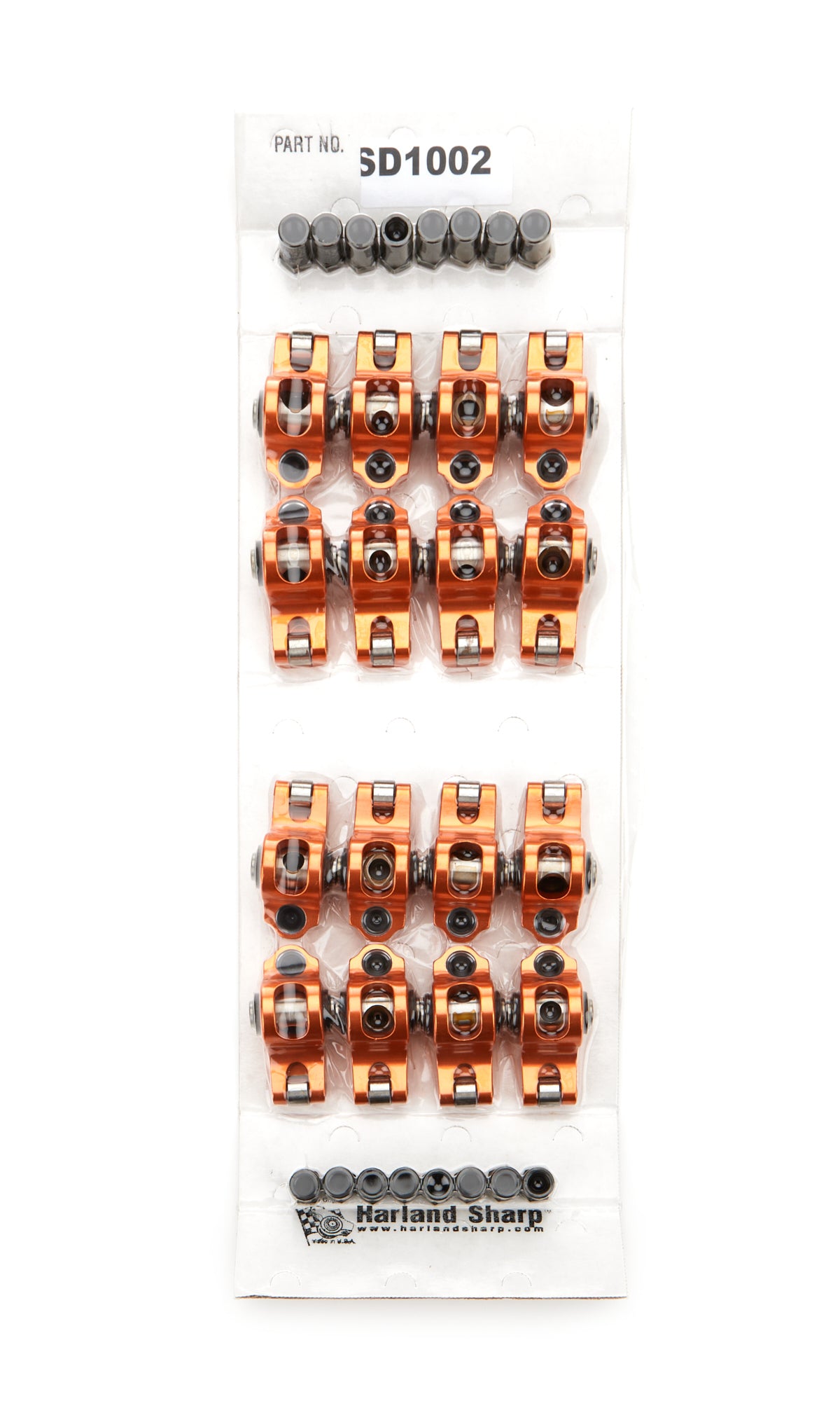 Harland Sharp Diamond Series Aluminum Roller Rocker Arm - 3/8 in Stud Mount - 1.60 Ratio - Orange - Small Block Chevy (Set of 16)