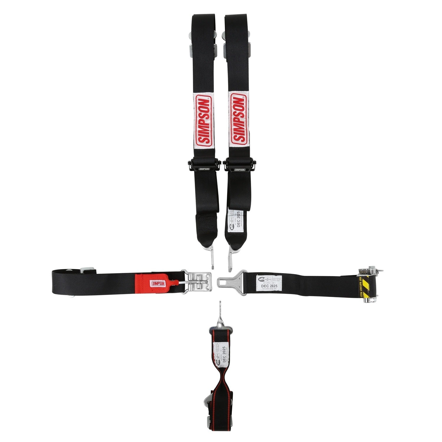 Simpson 5-Point Latch & Link Harness - Pull Down Adjust / LH Ratchet Adjuster - Bolt-In / Wrap Around - Black