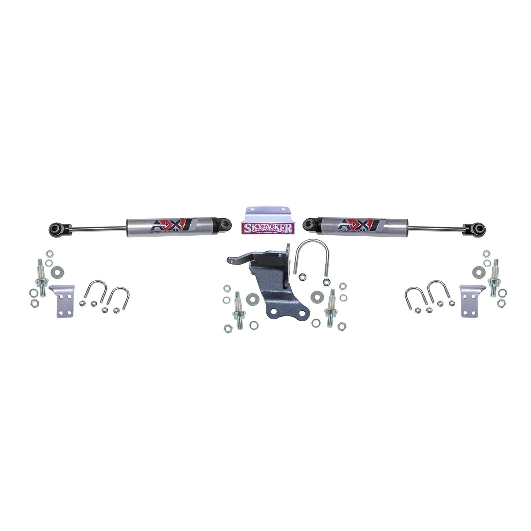 Skyjacker ADX 2.0 Dual Steering Stabilizer - 2-3/4 in Axle Tube Mount - Polished - Jeep Gladiator JT / Wrangler JL 2018-25