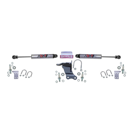 Skyjacker ADX 2.0 Dual Steering Stabilizer - 2-3/4 in Axle Tube Mount - Polished - Jeep Gladiator JT / Wrangler JL 2018-25