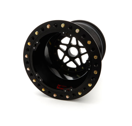Sander Aluminum 42 Spline Sprint Car Beadlock Wheel - 15 x 17 in - 6 in Backspace - Black