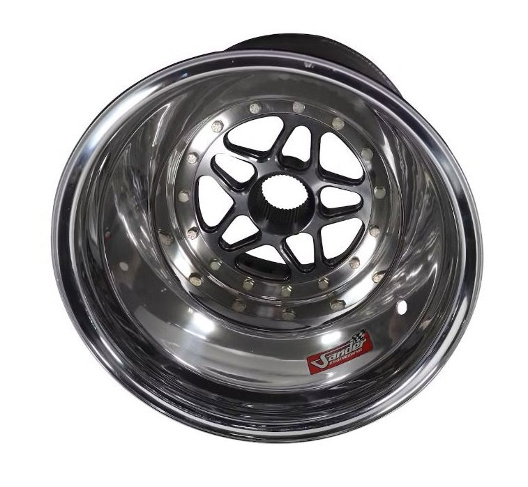 Sander Aluminum 42 Spline Sprint Car Beadlock Wheel - 15 x 17 in - 6 in Backspace - Polished