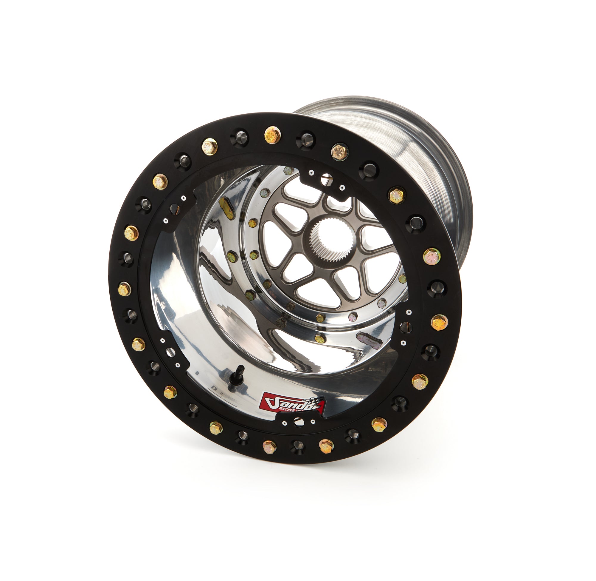 Sander Aluminum 42 Spline Sprint Car Beadlock Wheel - 15 x 18 in - 5 in Backspace - Polished