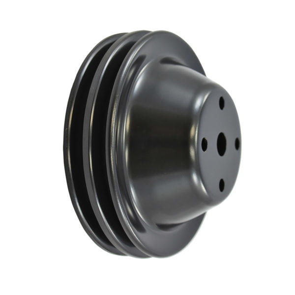 Specialty Products 2 Groove V-Belt Water Pump Pulley - 6.4 in Diameter - Black - Long Water Pump - Small Block Chevy