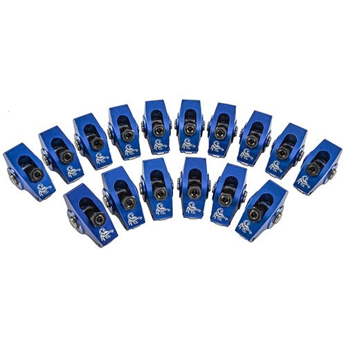 Scorpion Performance Endurance Series Aluminum Roller Rocker Arm - 7/16 in Stud Mount - 1.65 Ratio - Blue - Small Block Ford (Set of 16)