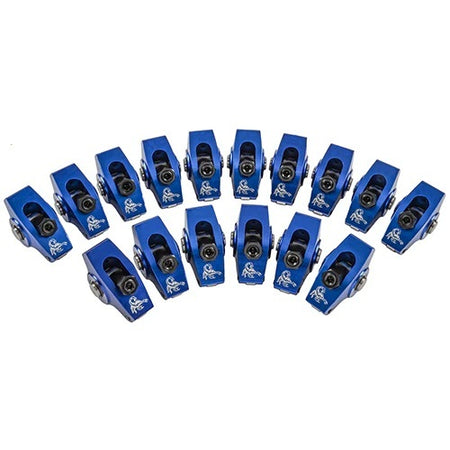 Scorpion Performance Endurance Series Aluminum Roller Rocker Arm - 7/16 in Stud Mount - 1.65 Ratio - Blue - Small Block Ford (Set of 16)