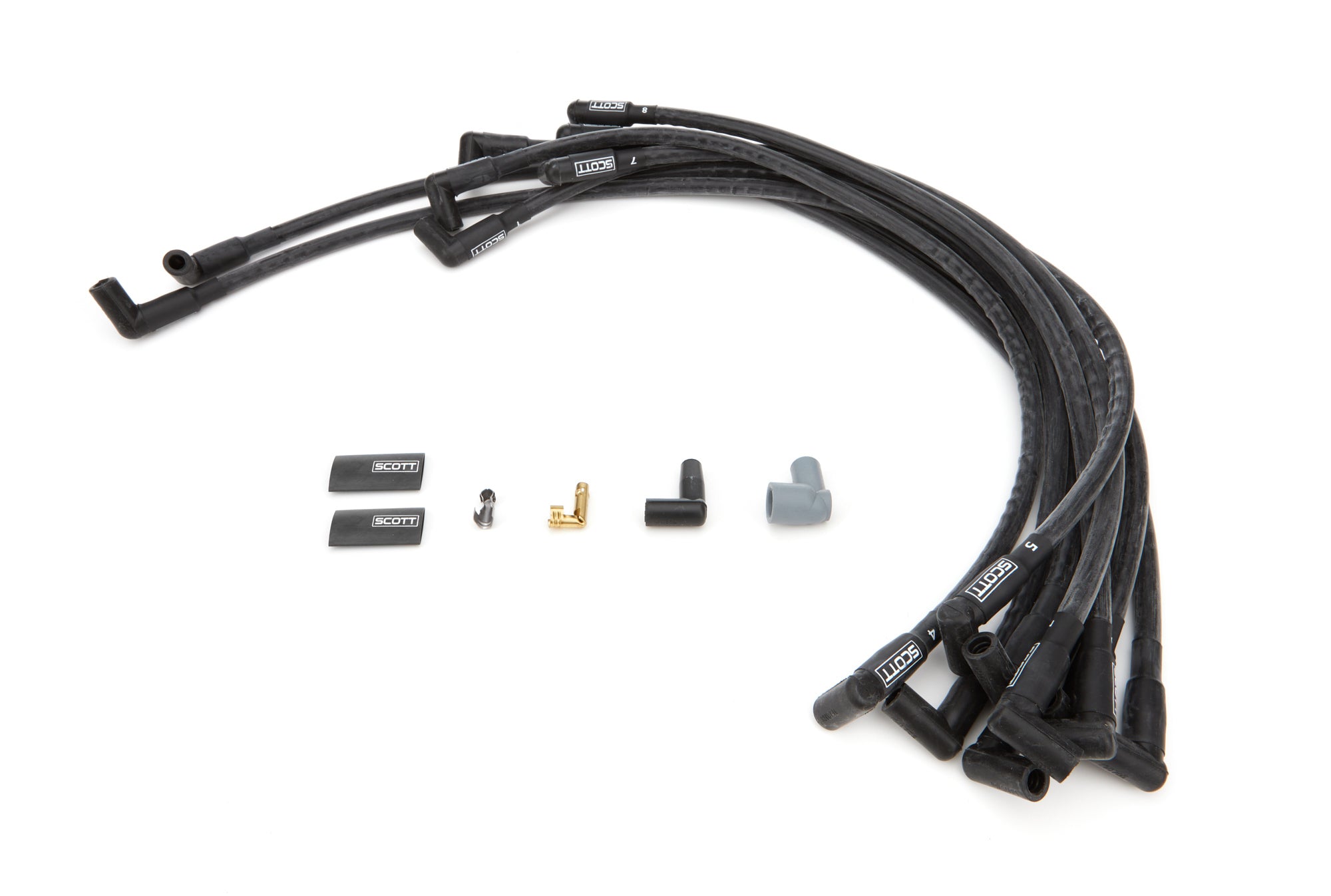 Scott Performance High Performance Spiral Core 10 mm Spark Plug Wire Set - Black - 90 Degree Plug Boots - Small Block Chevy CH-402-1