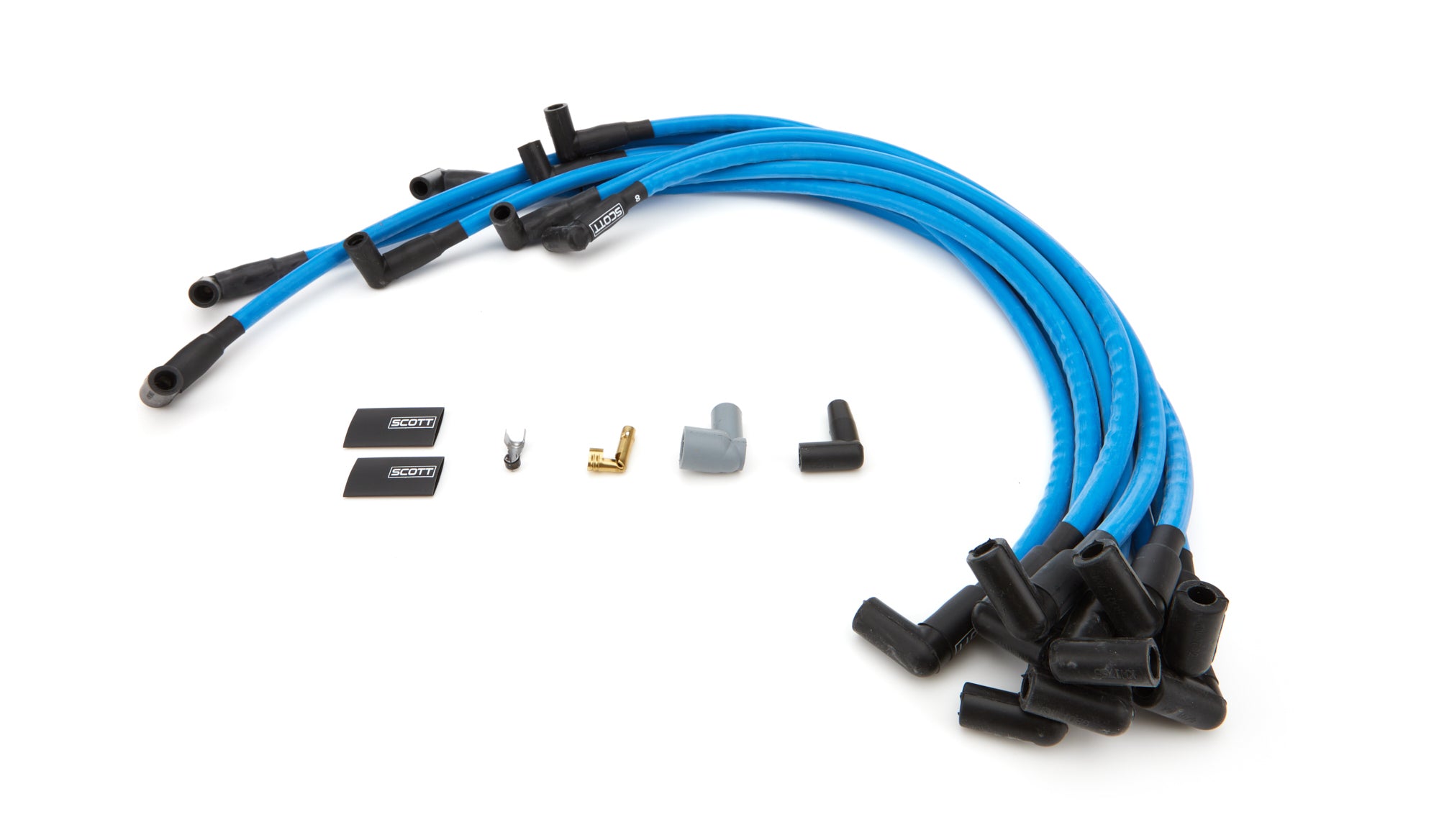Scott Performance High Performance Spiral Core 10 mm Spark Plug Wire Set - Blue - 90 Degree Plug Boots - Small Block Chevy CH-402-4