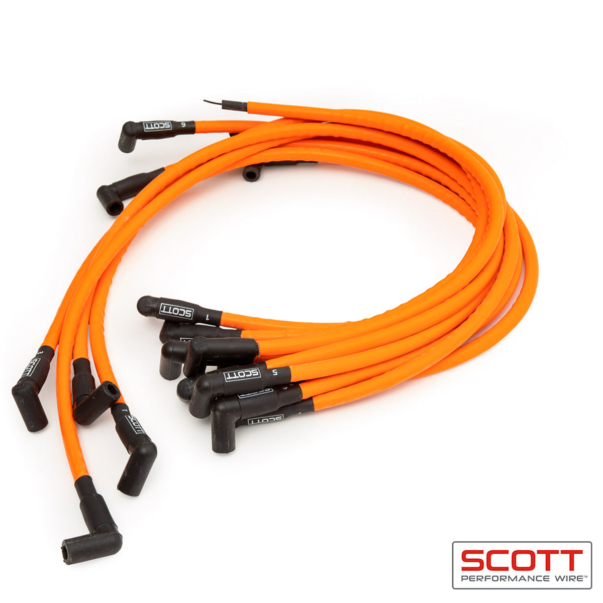 Scott Performance High Performance Spiral Core 10 mm Spark Plug Wire Set - Orange - 90 Degree Plug Boots - Small Block Chevy