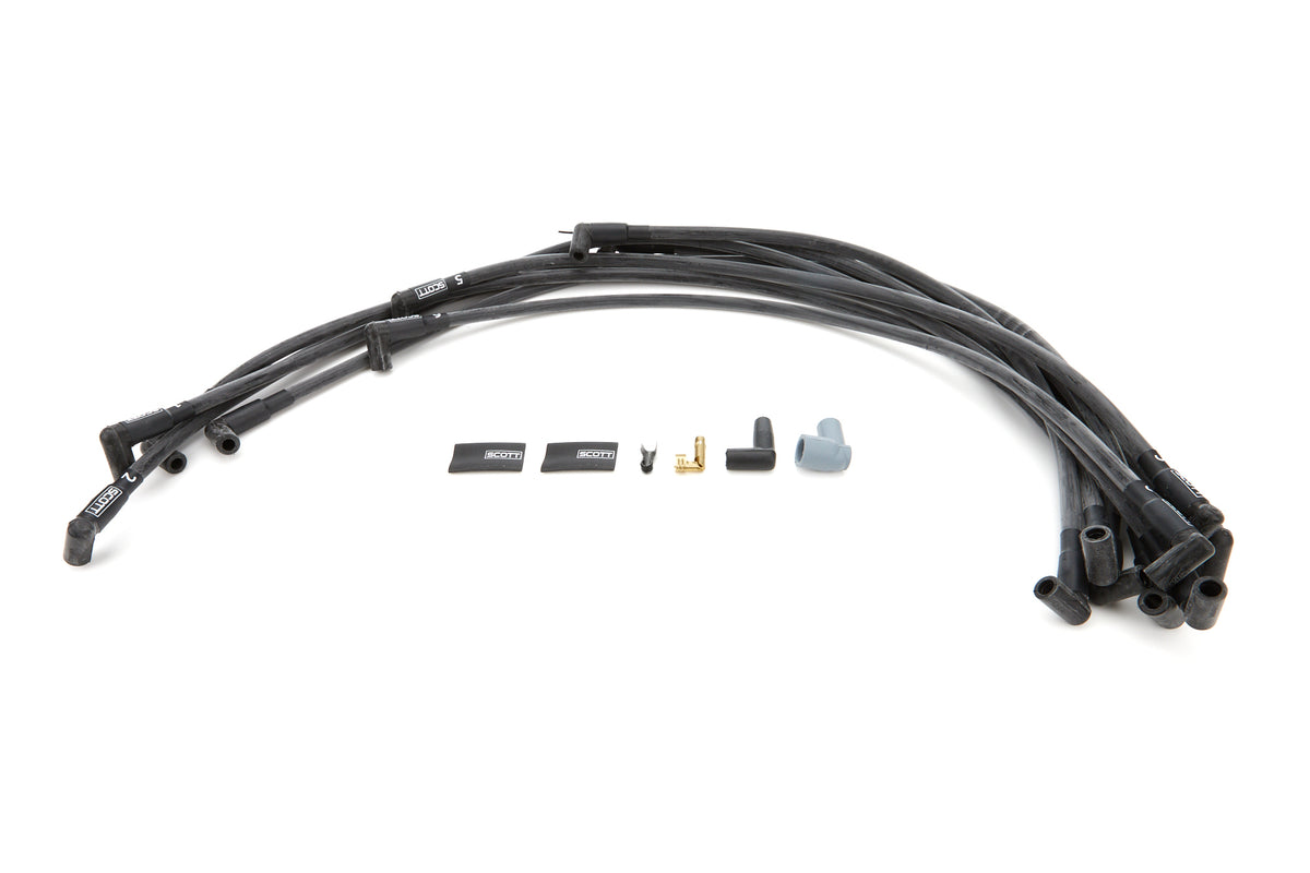 Scott Performance High Performance Spiral Core 10 mm Spark Plug Wire Set - Black - 90 Degree Plug Boots - Small Block Chevy CH-407-1