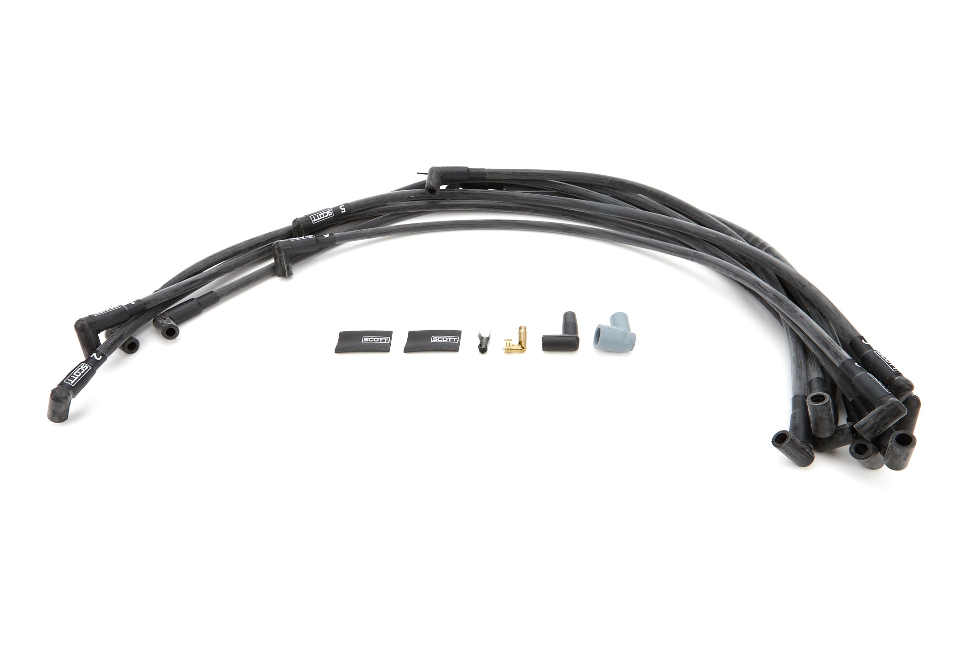 Scott Performance High Performance Spiral Core 10 mm Spark Plug Wire Set - Black - 90 Degree Plug Boots - Small Block Chevy CH-407-1