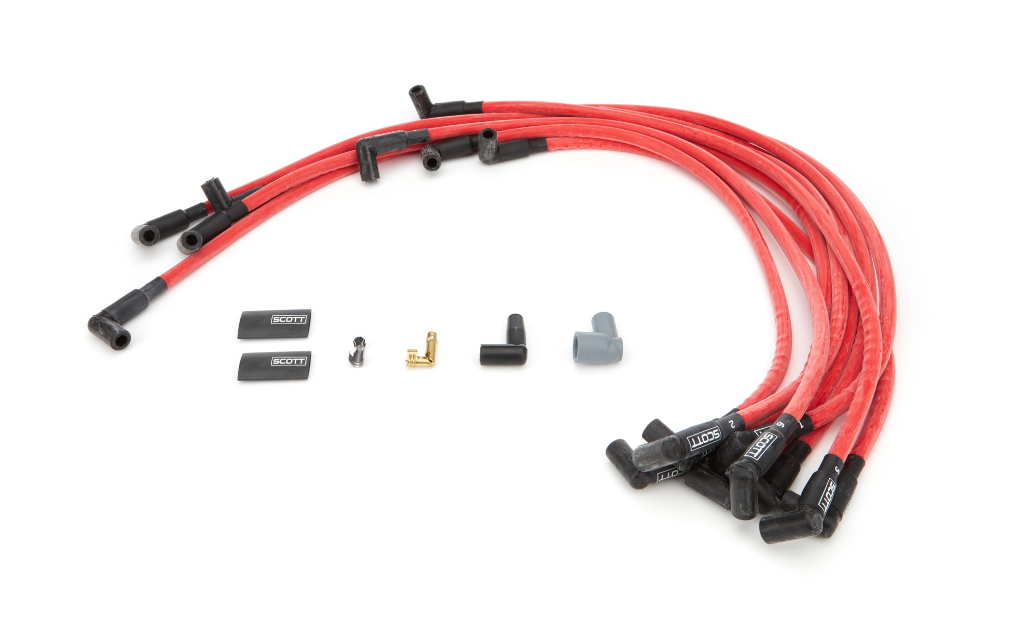 Scott Performance High Performance Spiral Core 10 mm Spark Plug Wire Set - Red - 90 Degree Plug Boots - Small Block Chevy CH-407-2
