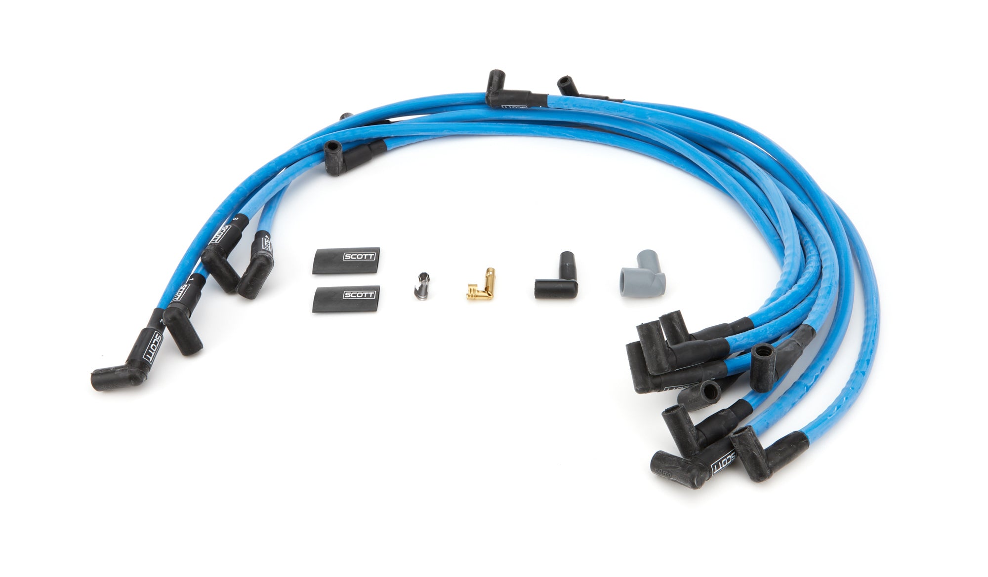 Scott Performance High Performance Spiral Core 10 mm Spark Plug Wire Set - Blue - 90 Degree Plug Boots - Small Block Chevy CH-407-4