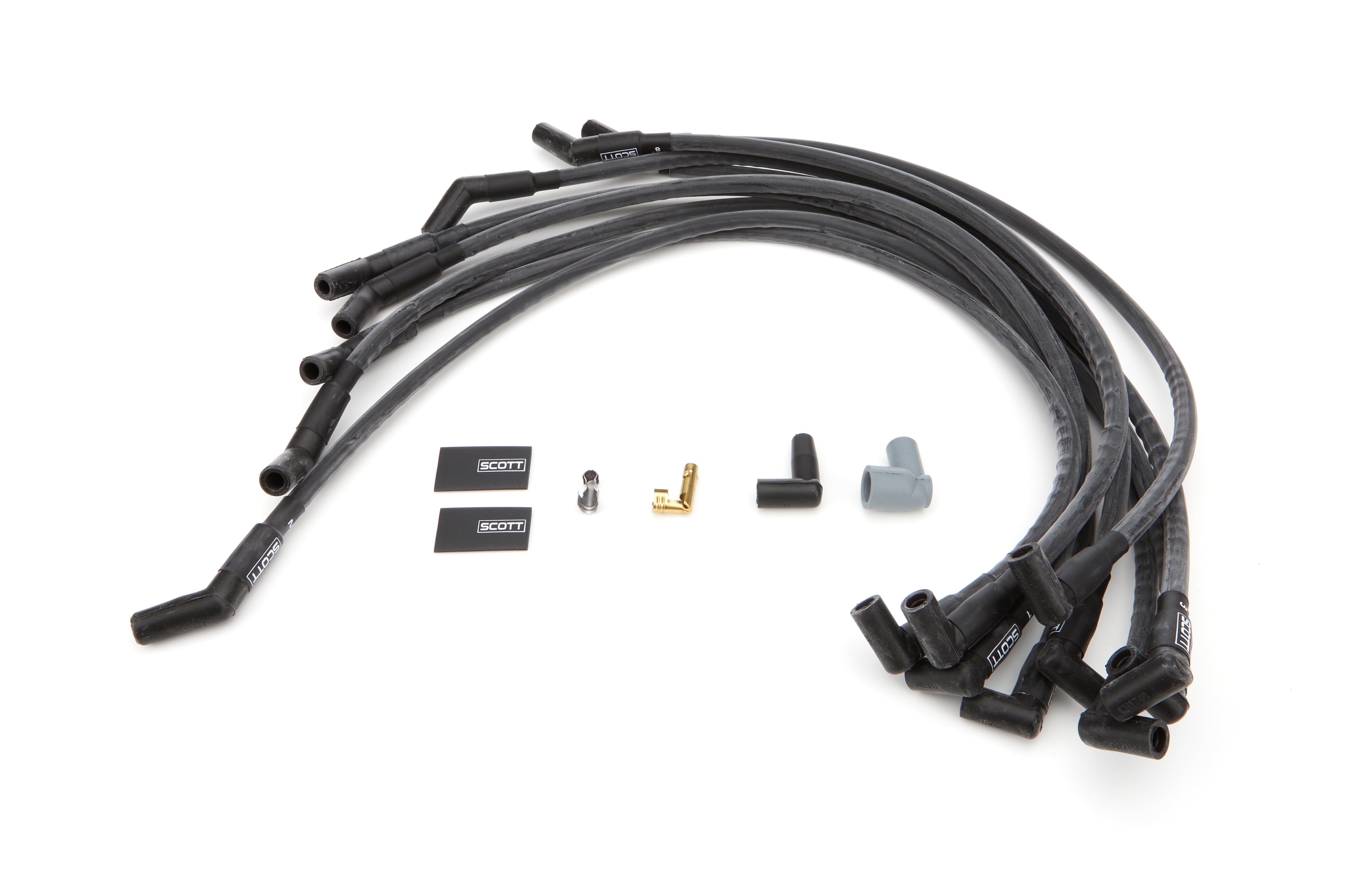 Scott Performance High Performance Spiral Core 10 mm Spark Plug Wire Set - Black - 90 Degree Plug Boots - Big Block Chevy CH-415-1