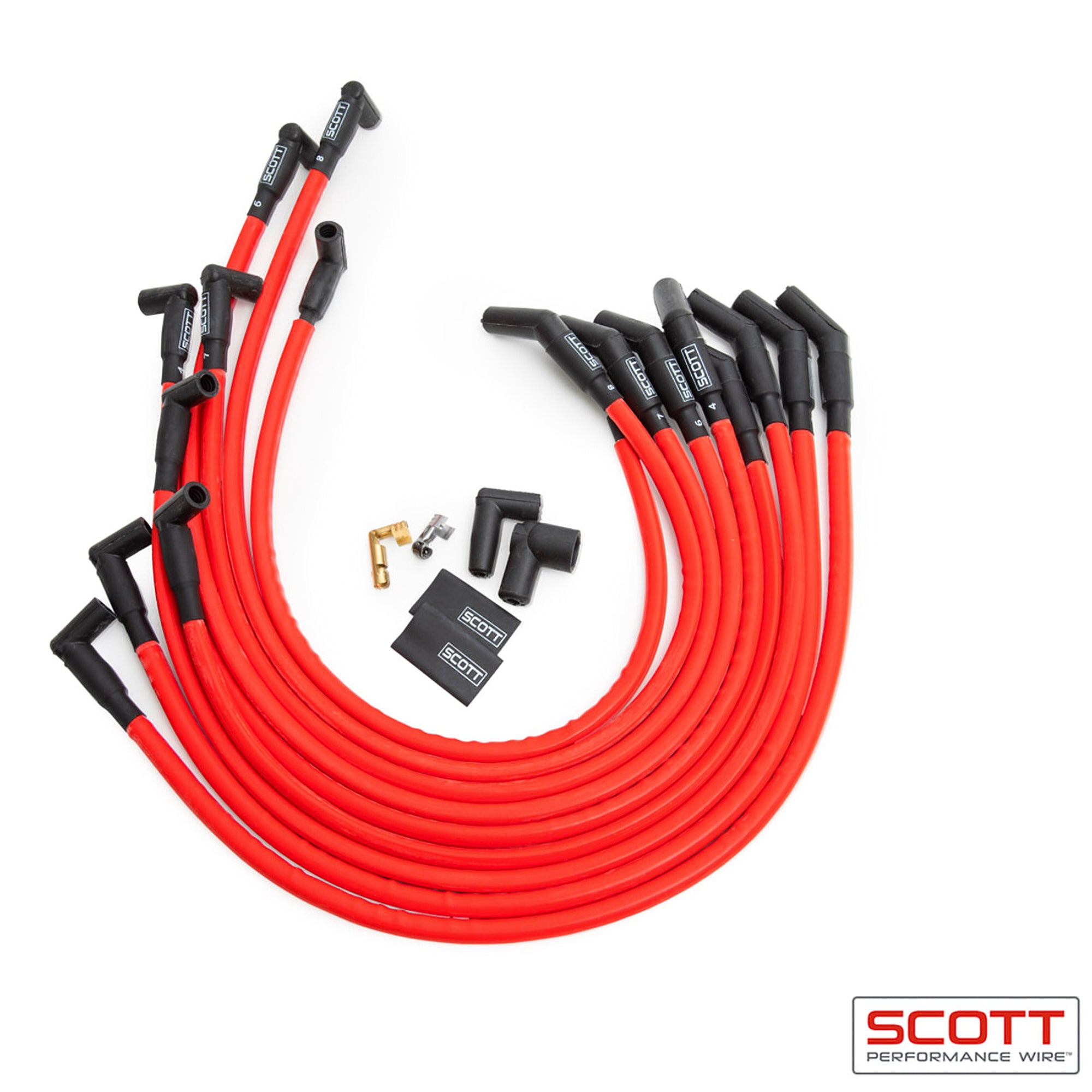 Scott Performance High Performance Spiral Core 10 mm Spark Plug Wire Set - Red - 90 Degree Plug Boots - Big Block Chevy CH-415-2