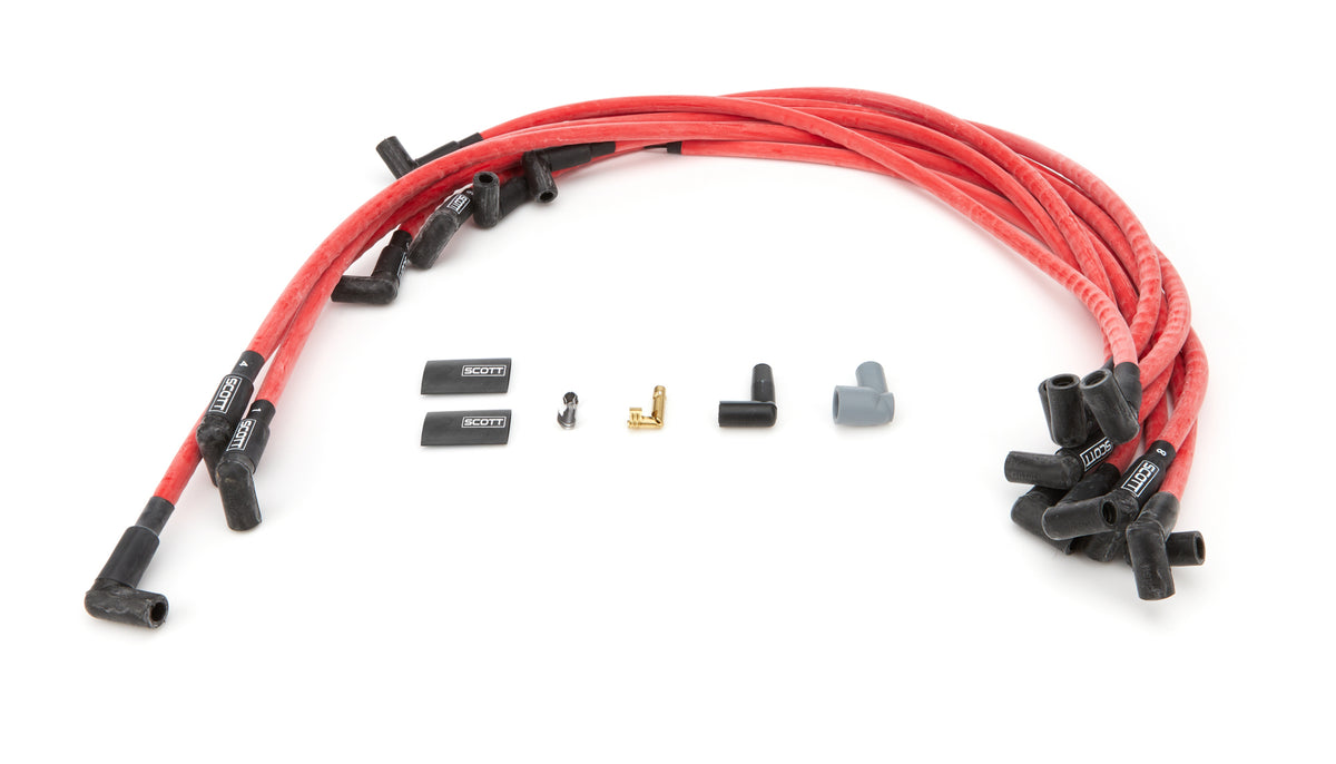 Scott Performance High Performance Spiral Core 10 mm Spark Plug Wire Set - Red - 90 Degree Plug Boots - Big Block Chevy CH-416-2