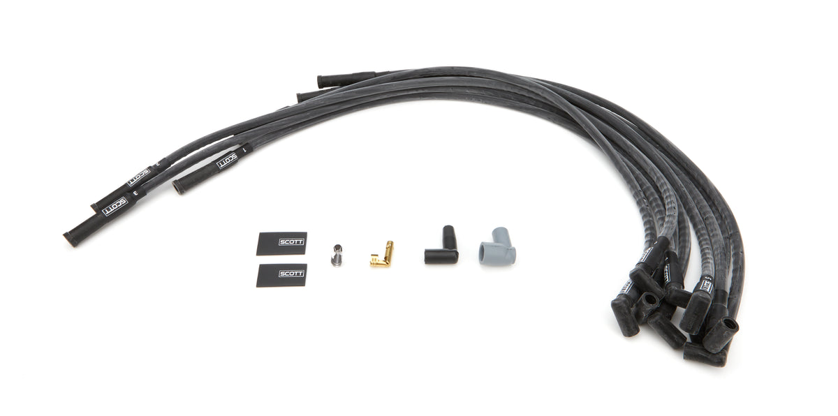 Scott Performance High Performance Spiral Core 10 mm Spark Plug Wire Set - Black - 180 Degree Plug Boots - Small Block Chevy