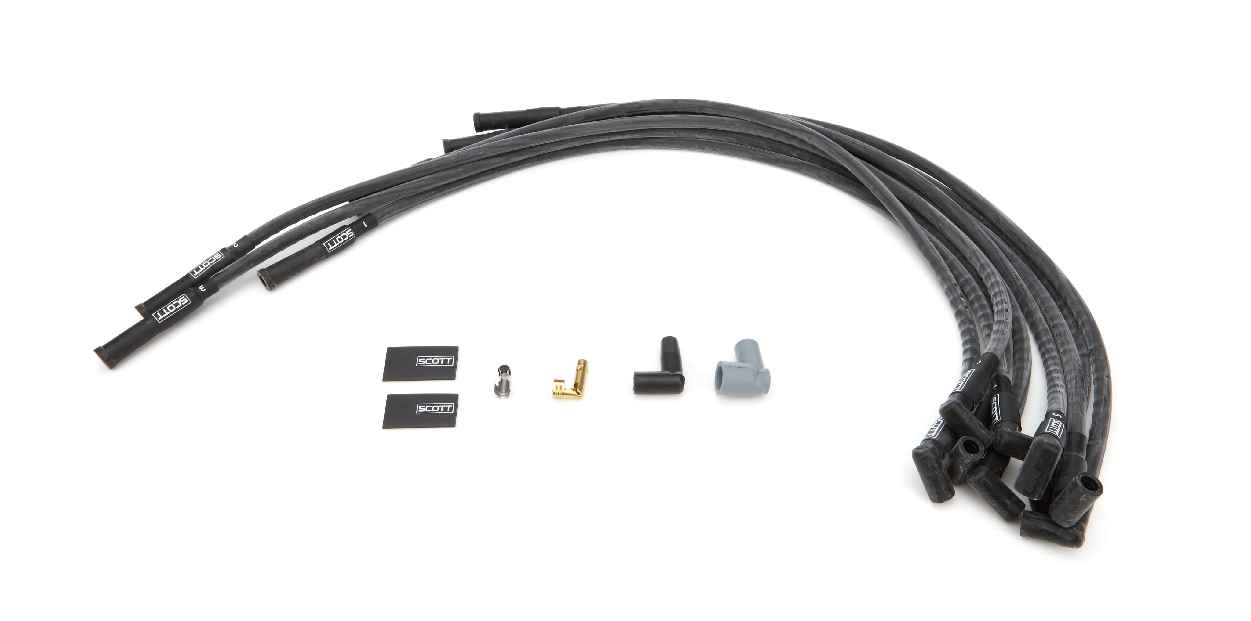 Scott Performance High Performance Spiral Core 10 mm Spark Plug Wire Set - Black - 180 Degree Plug Boots - Small Block Chevy