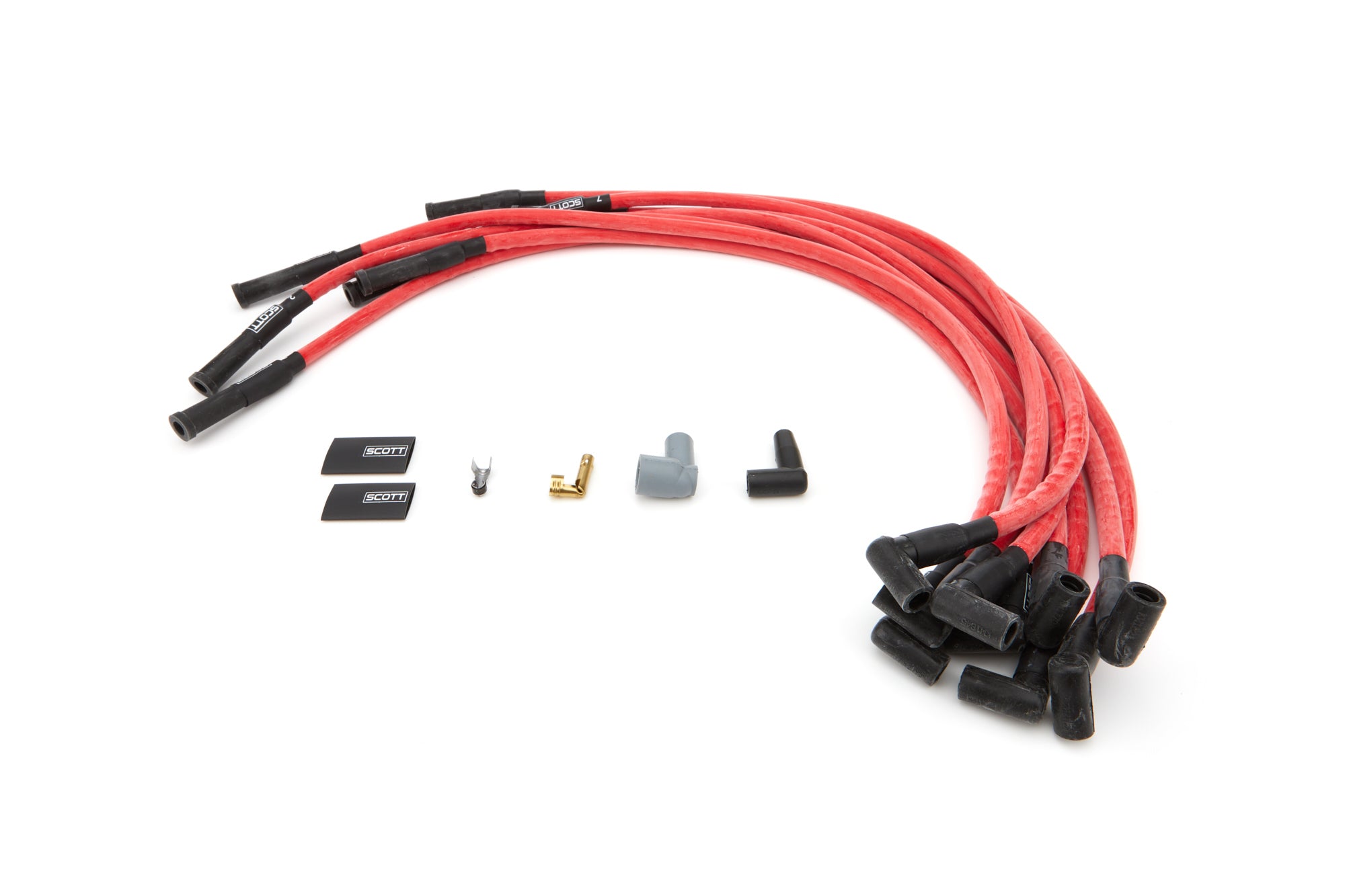 Scott Performance High Performance Spiral Core 10 mm Spark Plug Wire Set - Red - 180 Degree Plug Boots - Small Block Chevy