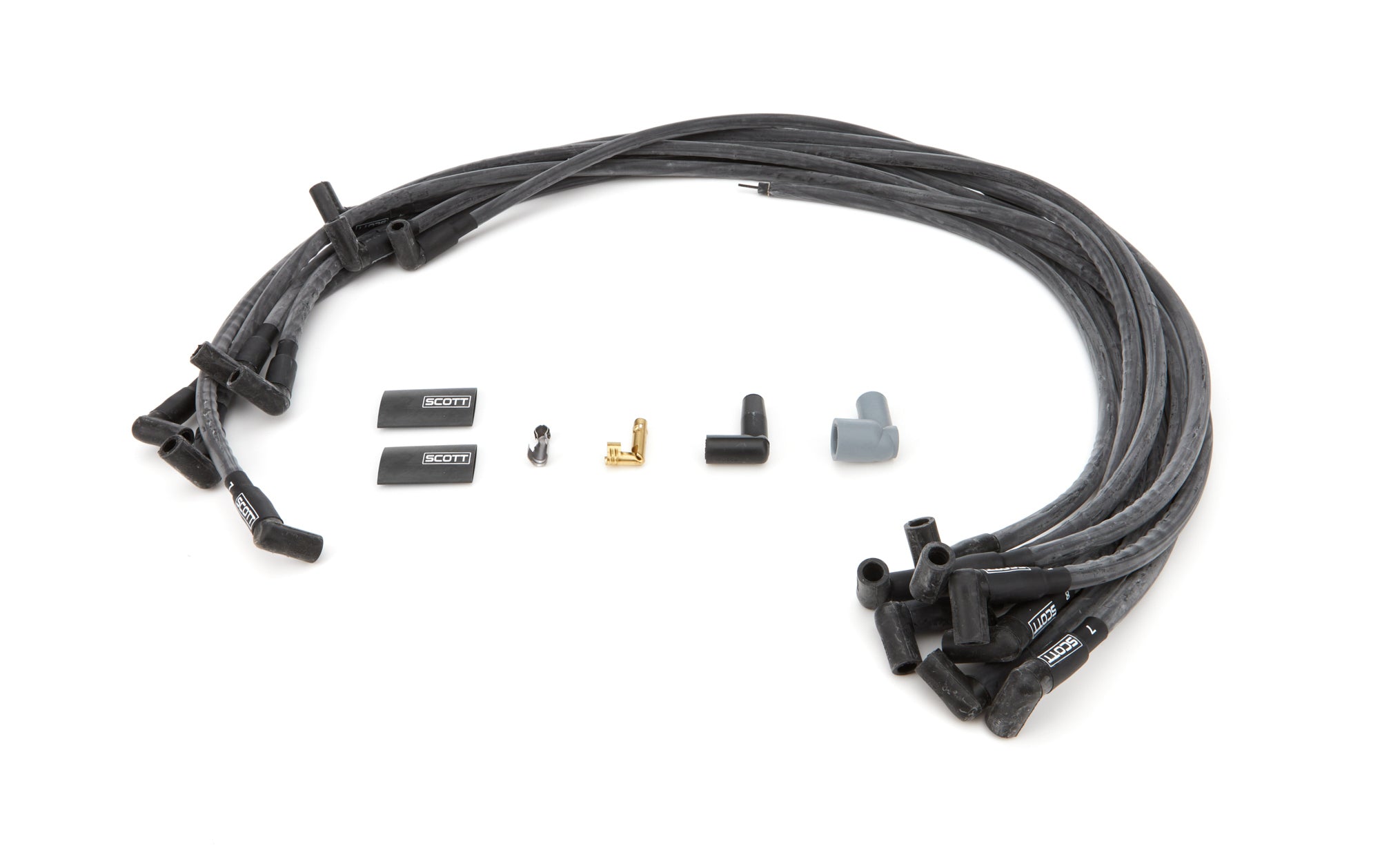 Scott Performance High Performance Spiral Core 10 mm Spark Plug Wire Set - Black - 90 Degree Plug Boots - Small Block Chevy CH-435-1