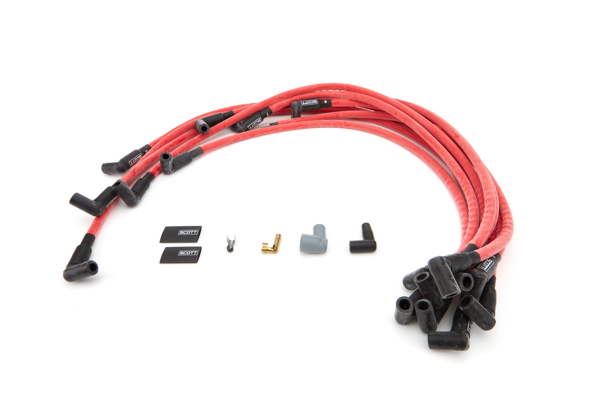 Scott Performance High Performance Spiral Core 10 mm Spark Plug Wire Set - Red - 90 Degree Plug Boots - Big Block Chevy CH-516-2
