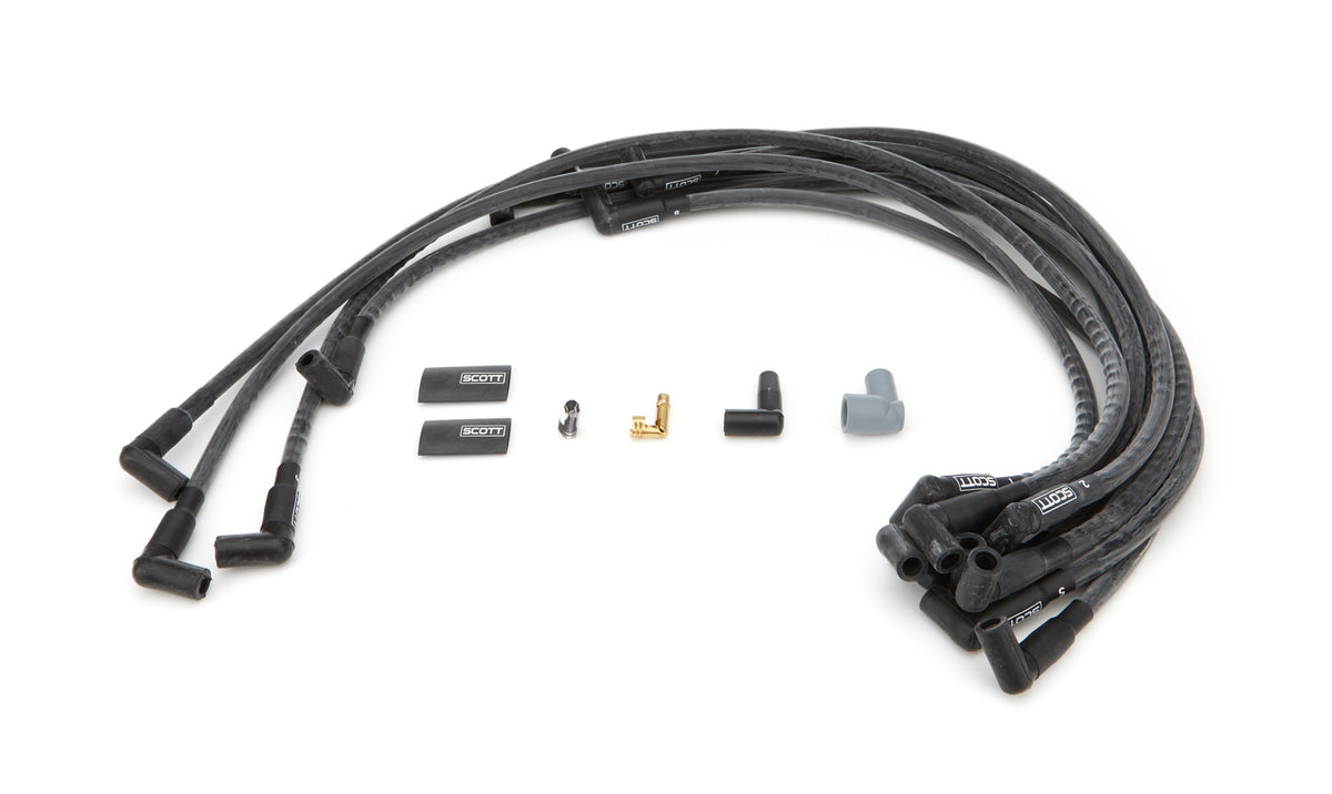 Scott Performance High Performance Spiral Core 10 mm Spark Plug Wire Set - Black - 90 Degree Plug Boots - Small Block Chevy CH-604-1