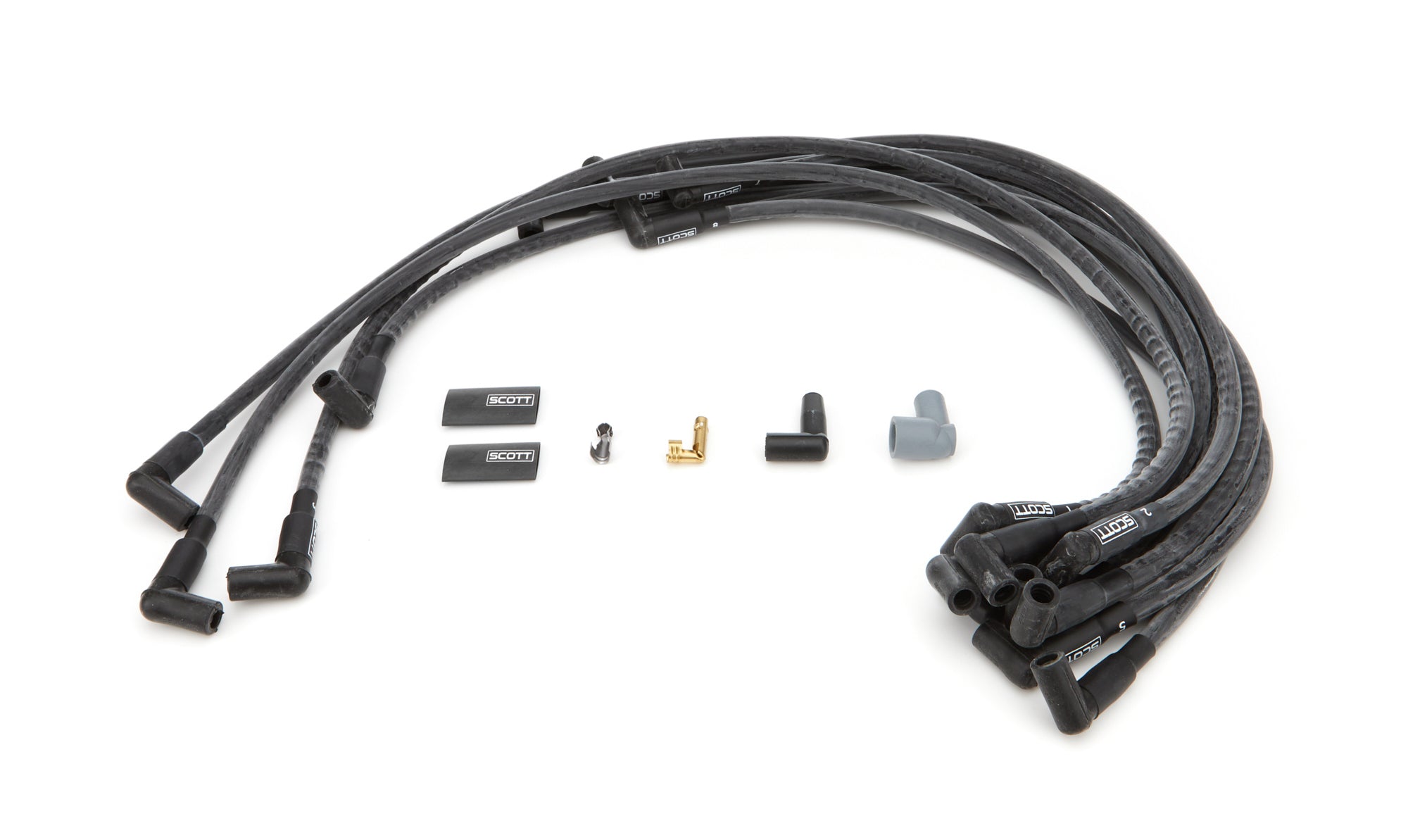 Scott Performance High Performance Spiral Core 10 mm Spark Plug Wire Set - Black - 90 Degree Plug Boots - Small Block Chevy CH-604-1