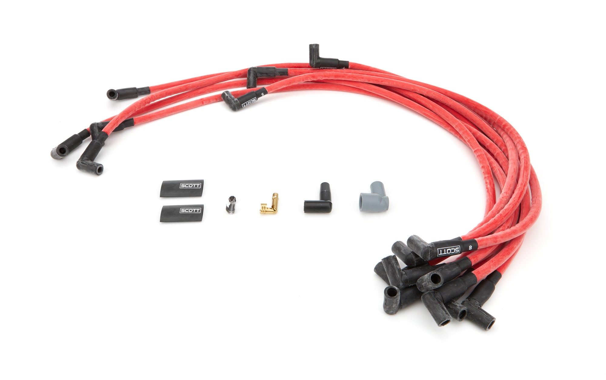 Scott Performance High Performance Spiral Core 10 mm Spark Plug Wire Set - Red - 90 Degree Plug Boots - Small Block Chevy CH-604-2