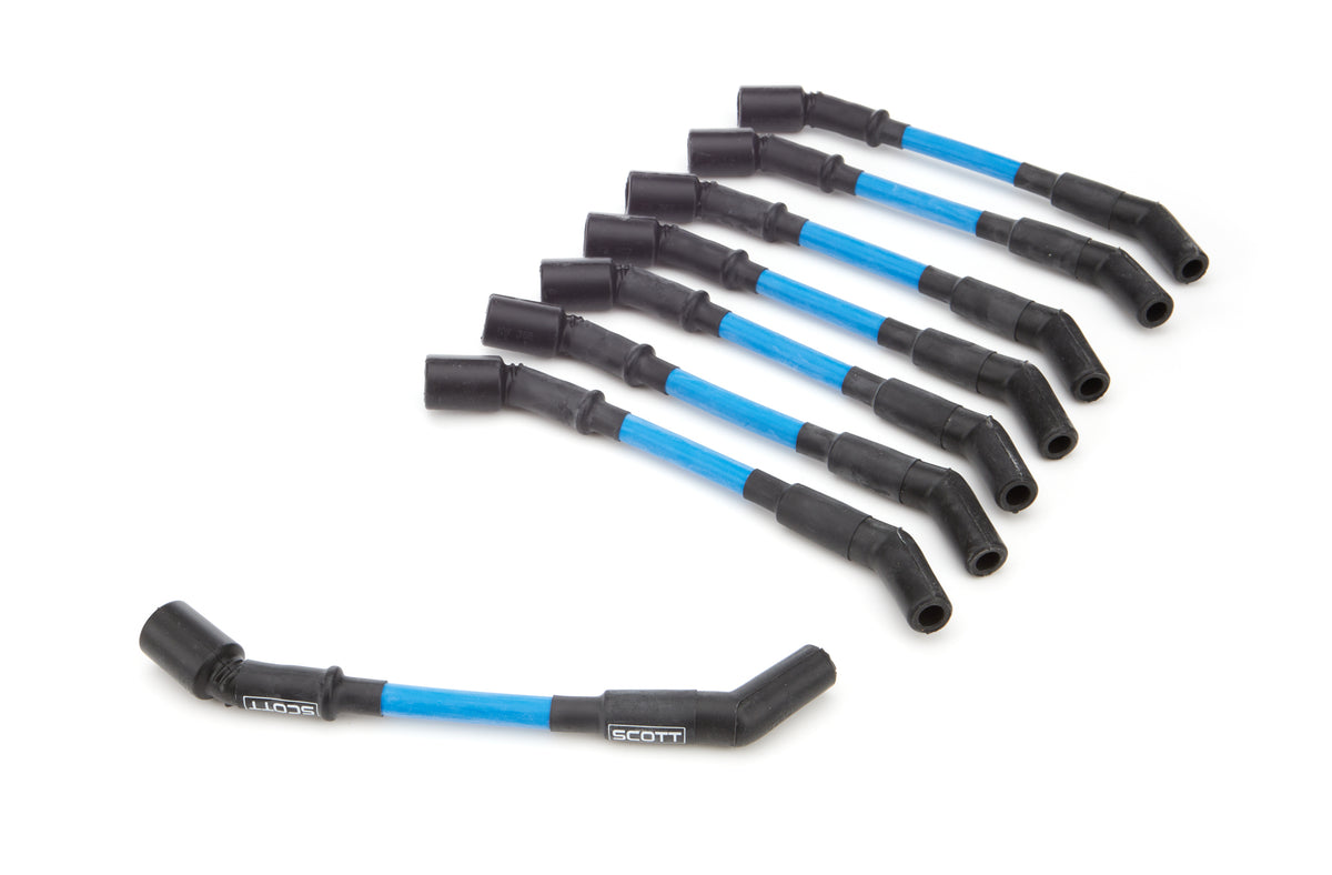 Scott Performance High Performance Spiral Core 10 mm Spark Plug Wire Set - Blue - 45 Degree Plug Boots - GM LS-Series