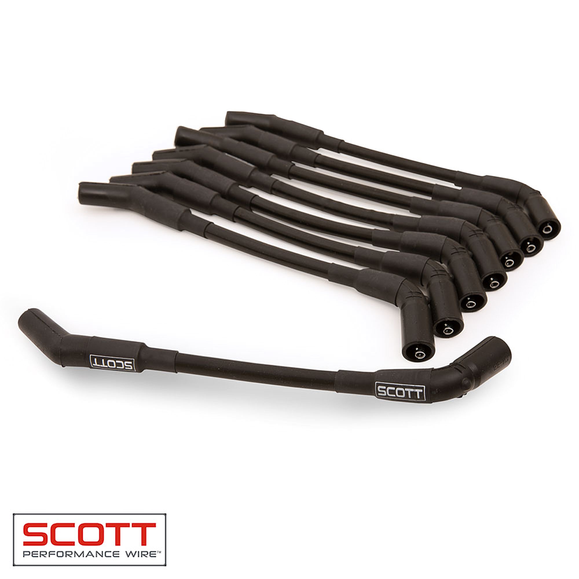Scott Performance High Performance Spiral Core 10 mm Spark Plug Wire Set - Black - 45 Degree Plug Boots - GM LS-Series