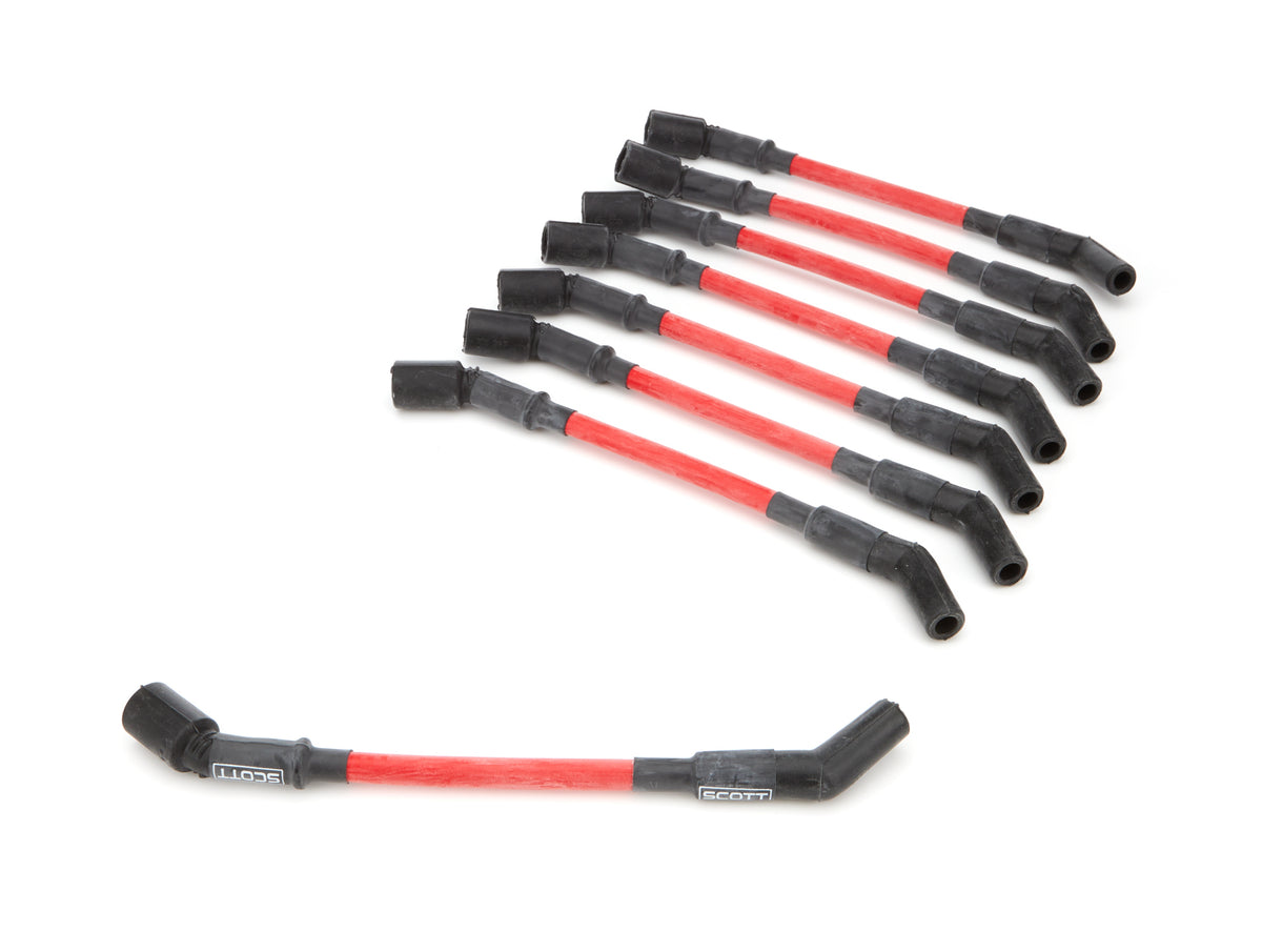 Scott Performance High Performance Spiral Core 10 mm Spark Plug Wire Set - Red - 45 Degree Plug Boots - GM LS-Series