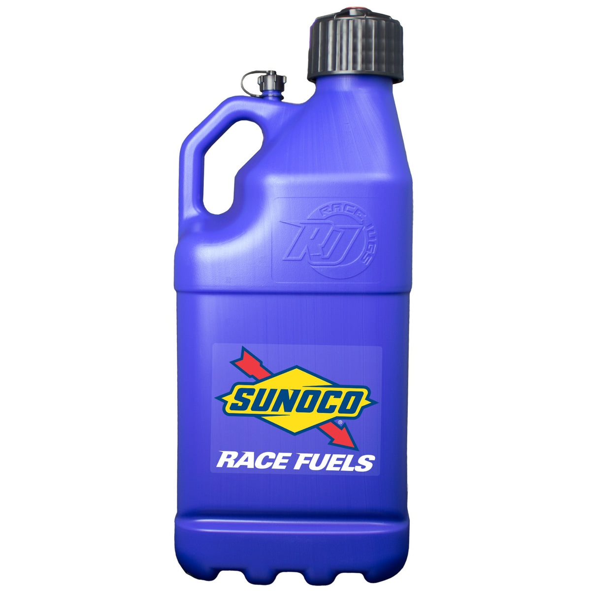 Sunoco Motorsports 5 Gallon Utility Jug - 9.5 x 9.5 x 23 in Tall - O-Ring Seal Cap - Screw-On Vent - Square - Blue