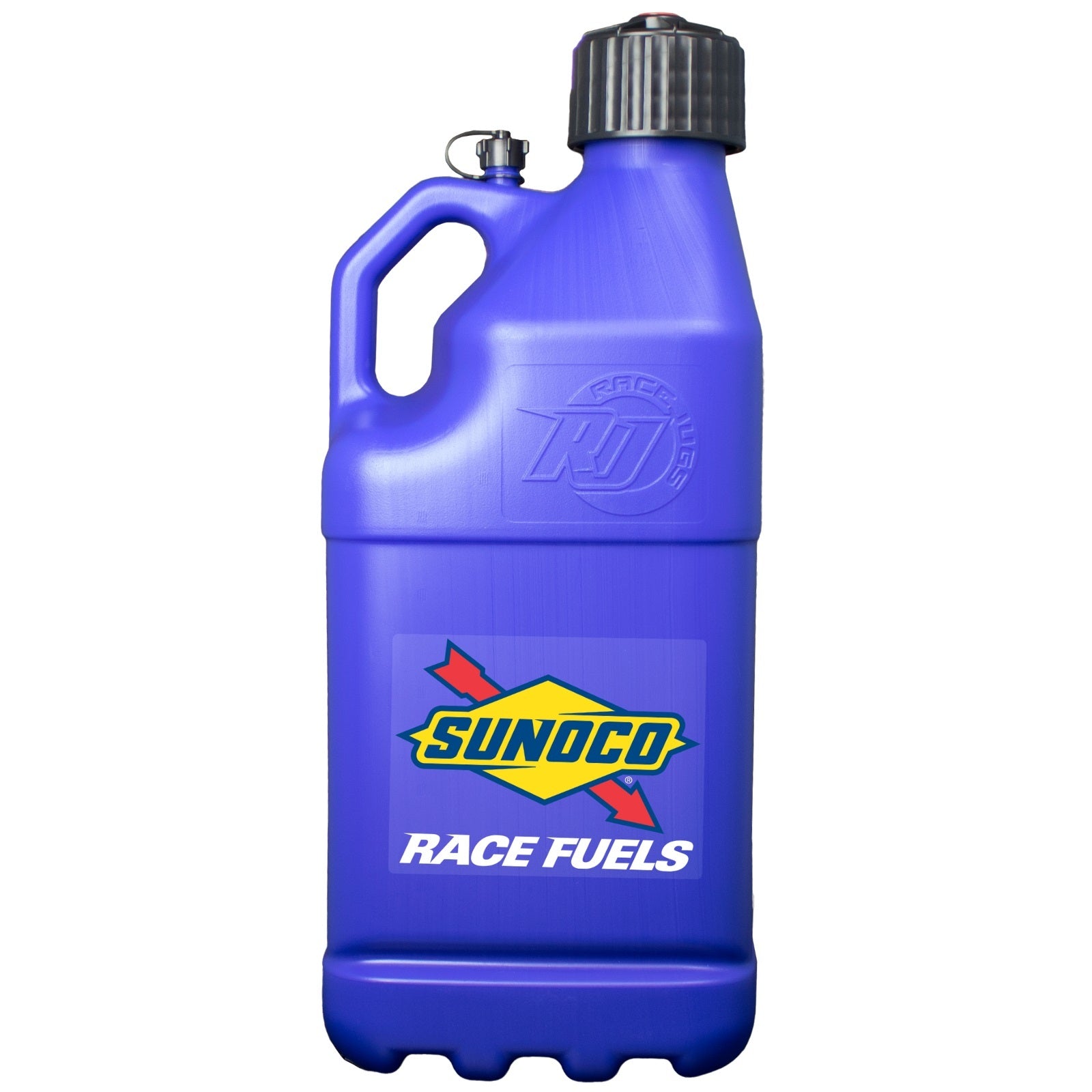 Sunoco Motorsports 5 Gallon Utility Jug - 9.5 x 9.5 x 23 in Tall - O-Ring Seal Cap - Screw-On Vent - Square - Blue
