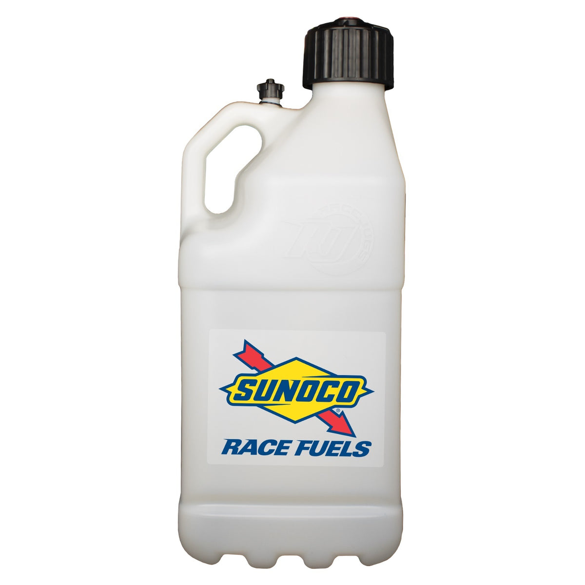 Sunoco Motorsports 5 Gallon Utility Jug - 9.5 x 9.5 x 23 in Tall - O-Ring Seal Cap - Screw-On Vent - Square - Clear