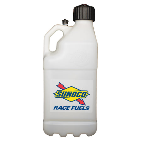 Sunoco Motorsports 5 Gallon Utility Jug - 9.5 x 9.5 x 23 in Tall - O-Ring Seal Cap - Screw-On Vent - Square - Clear
