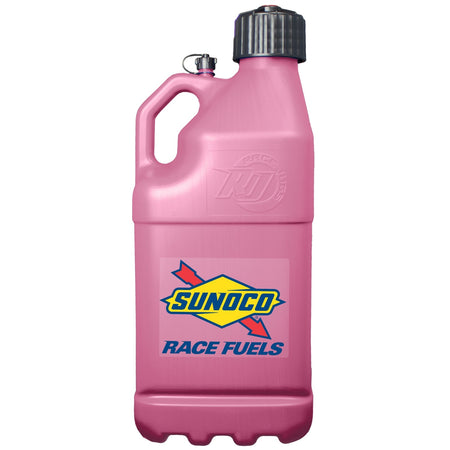 Sunoco Motorsports 5 Gallon Utility Jug - 9.5 x 9.5 x 23 in Tall - O-Ring Seal Cap - Screw-On Vent - Square - Pink