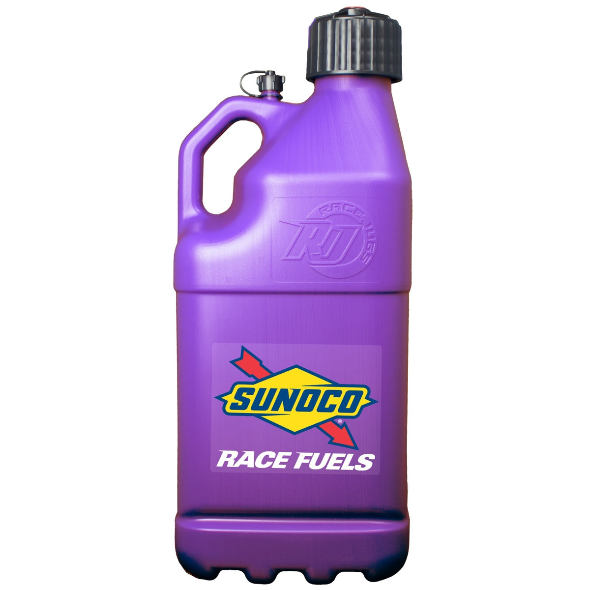 Sunoco Motorsports 5 Gallon Utility Jug - 9.5 x 9.5 x 23 in Tall - O-Ring Seal Cap - Screw-On Vent - Square - Purple