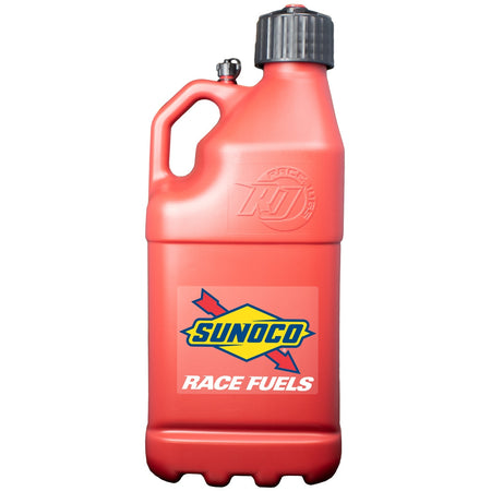 Sunoco Motorsports 5 Gallon Utility Jug - 9.5 x 9.5 x 23 in Tall - O-Ring Seal Cap - Screw-On Vent - Square - Red