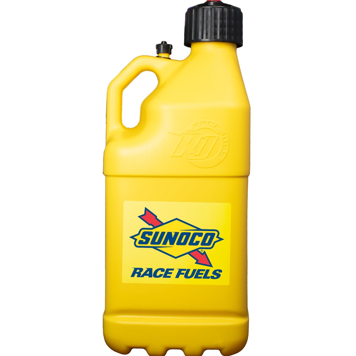 Sunoco Motorsports 5 Gallon Utility Jug - 9.5 x 9.5 x 23 in Tall - O-Ring Seal Cap - Screw-On Vent - Square - Yellow