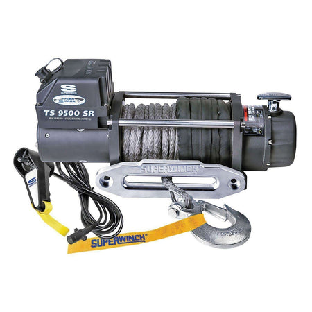 Superwinch Tiger Shark 9500 Winch - 9500 lb Capacity - Hawse Fairlead - 12 ft Remote - 3/8 in x 80 ft Synthetic Rope - 12V