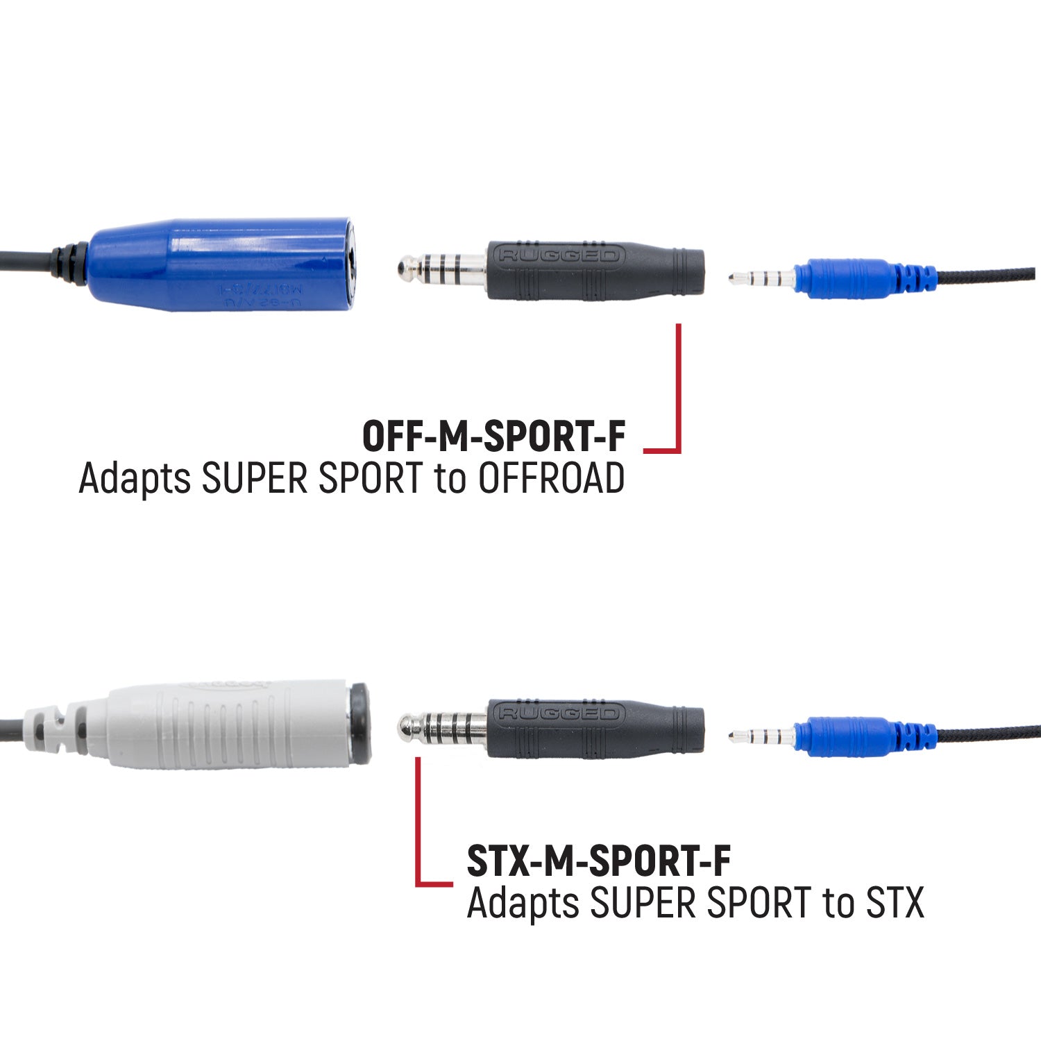 Rugged Radios OFFROAD and STX SUPER SPORT Headset and Helmet Kit Adapter - Adapter for STX Stereo Cables STX-M-SPORT-F