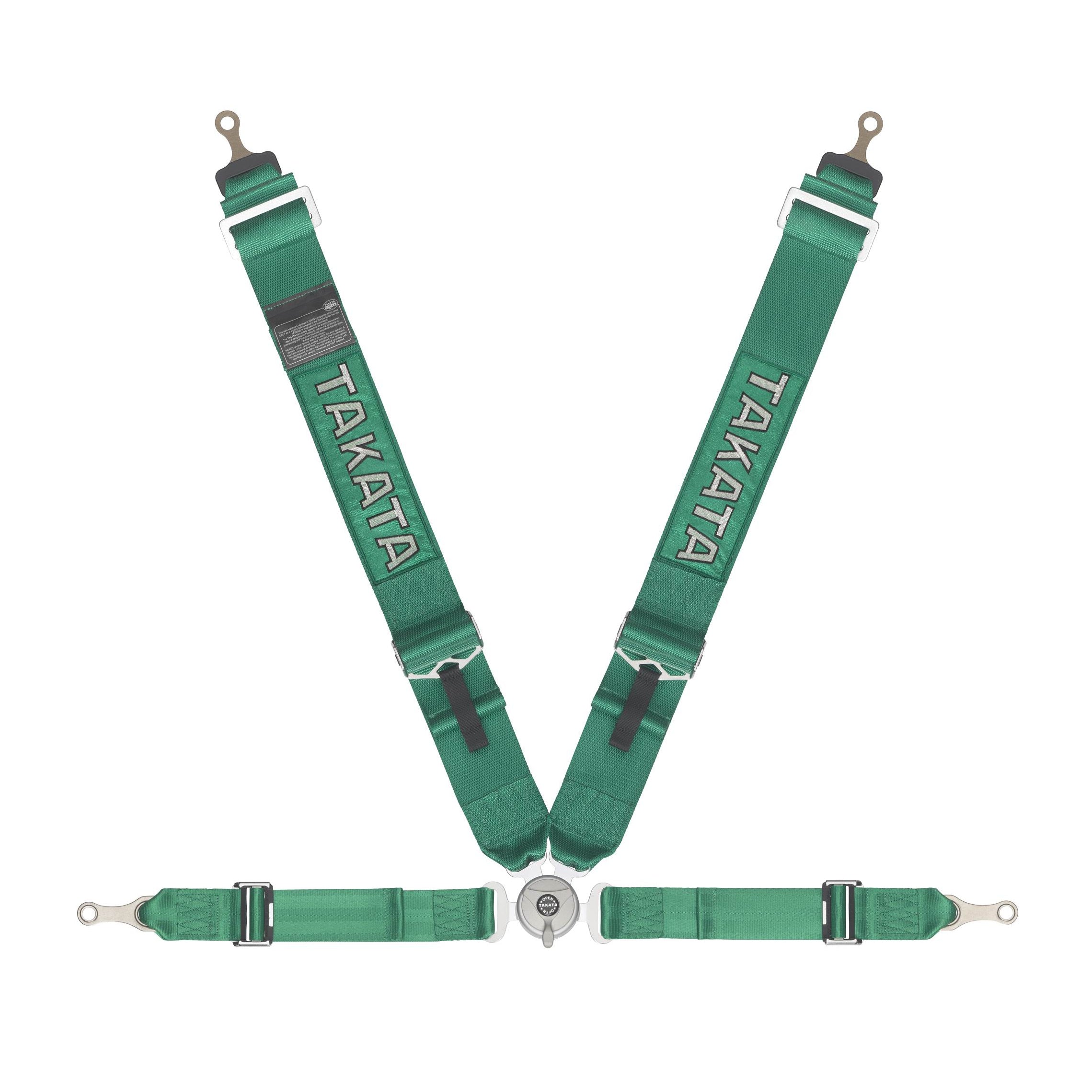 Takata Race 4-Point - Camlock - Pull Up Adjust - Bolt-In - Green