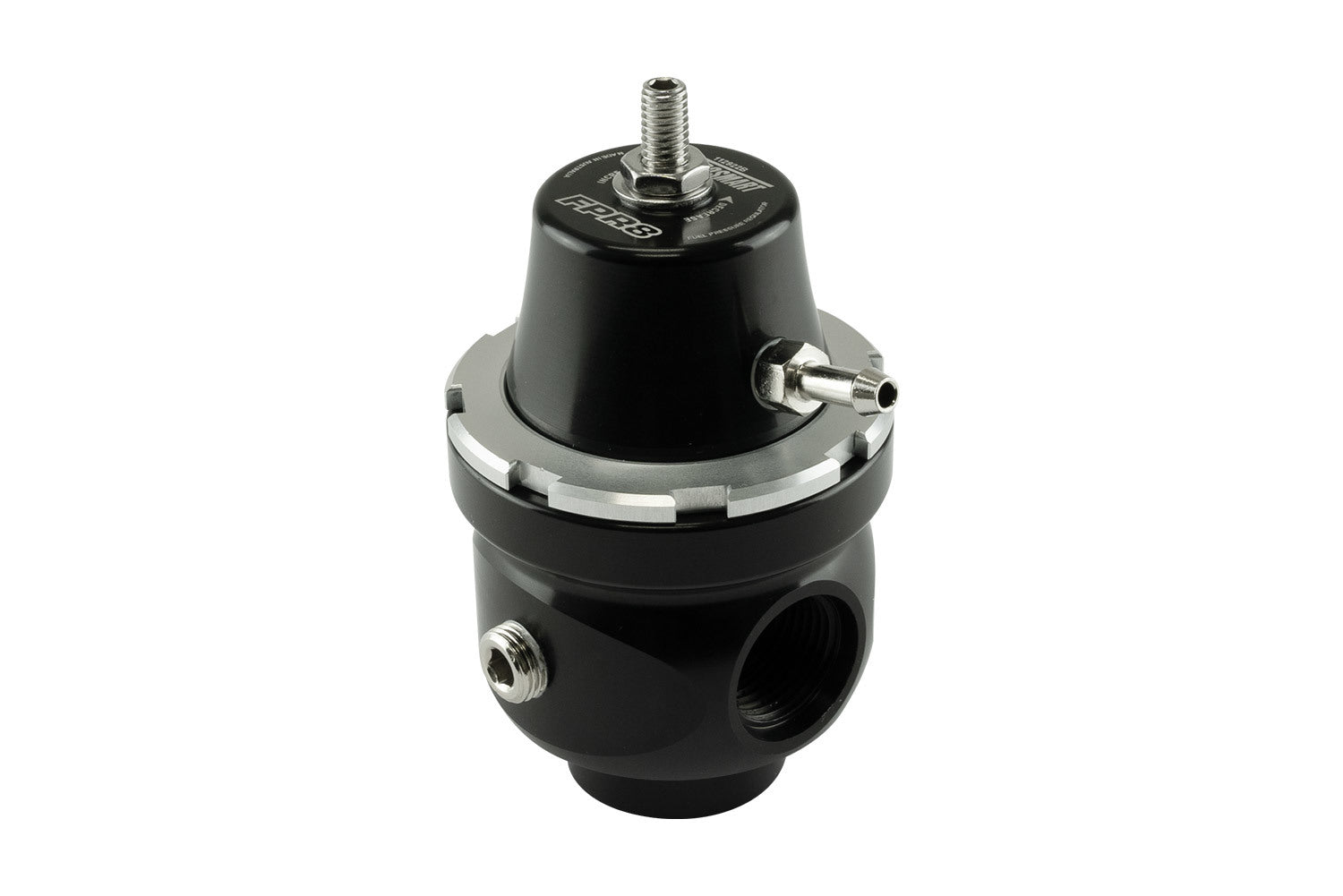 Turbosmart FPR8 Inline Fuel Pressure Regulator - 35 to 80 psi - 8 AN Female O-Ring Inlet / Outlet - 1/8 in NPT Port - Black
