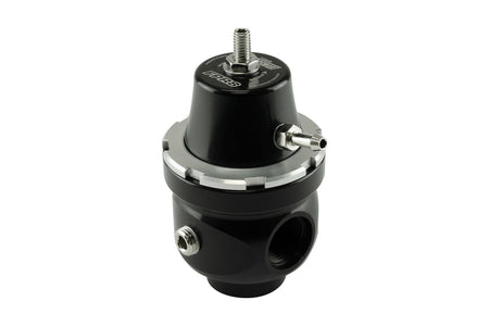 Turbosmart FPR8 Inline Fuel Pressure Regulator - 35 to 80 psi - 8 AN Female O-Ring Inlet / Outlet - 1/8 in NPT Port - Black
