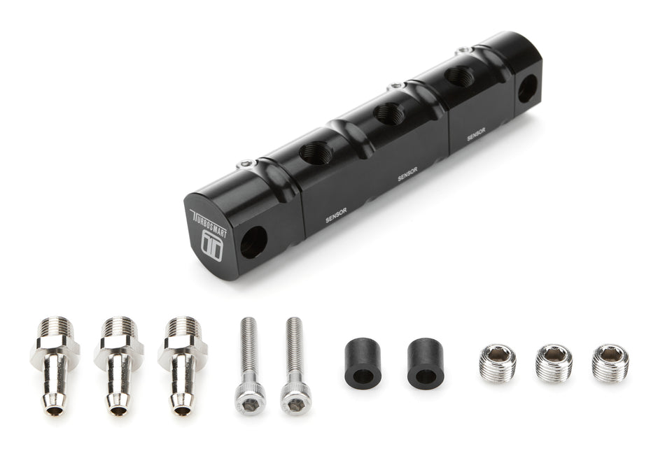 Turbosmart 3 Channel Manifold Fitting - Six 1/8 in NPT Female O-Ring Ports - Black